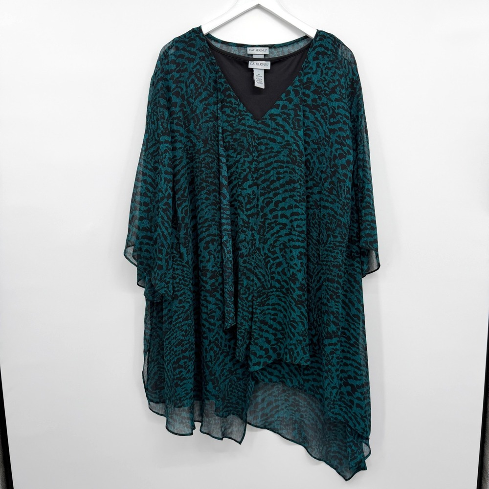 Catherines Tunic Top Shirt Set Size 4X Sheer Overlay Asymmetric Dark Boho Artsy